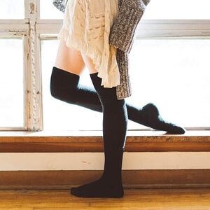 Black cable knit over the knee thigh high socks